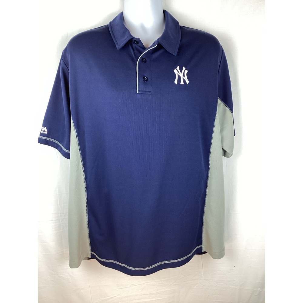 New York Yankees Majestic Mens XL Polo Shirt Blue Gray MLB Baseball